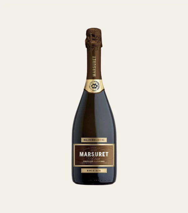 Eine Flasche Marsuret Prosecco Superiore DOCG Extra Brut Rive di Guia der Weinkellerei Marsuret